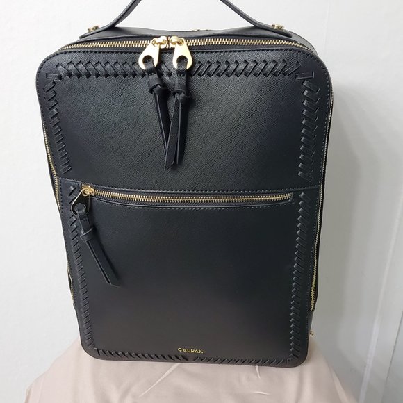 Calpak Bags Kaya Faux Leather Laptop Backpack Black W Gold Hardware